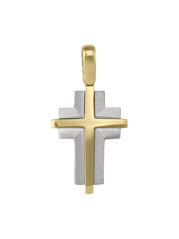 14k Yellow and White Gold Religious Italian Cross