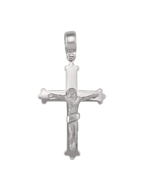 14k White Gold Fancy Religious Italian Cross with Crucifix