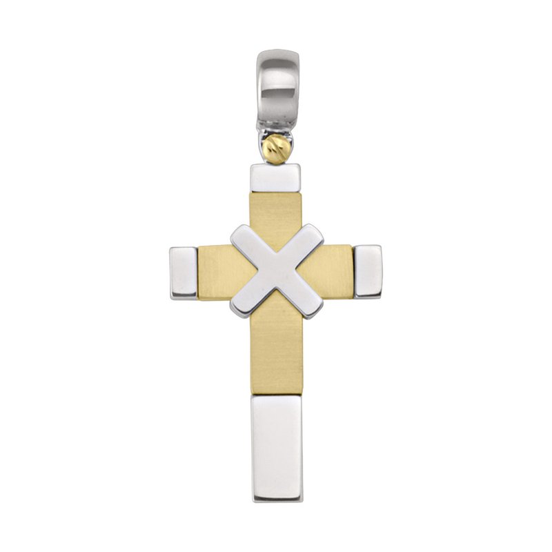 14 Karat White and Yellow Gold Fancy Religious Italian Cross