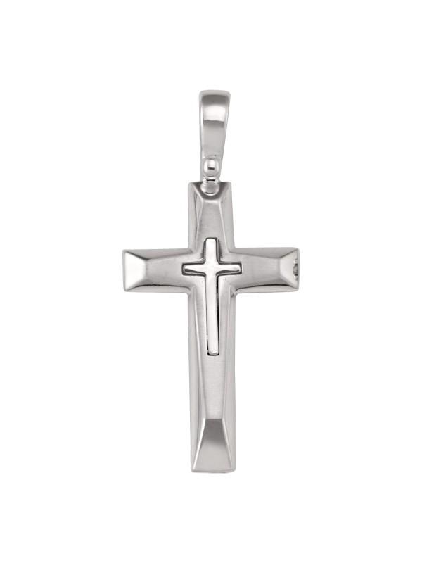 14k White Gold Fancy Religious Italian Cross