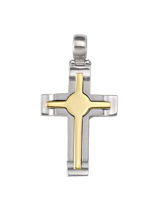 14k White and Yellow Gold Fancy Religious Italian Cross