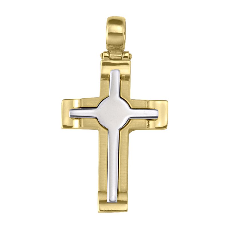 14 Karat Yellow and White Gold Fancy Religious Italian Cross
