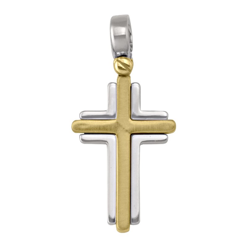 14 Karat White and Yellow Gold Modern Religious Italian Cross
