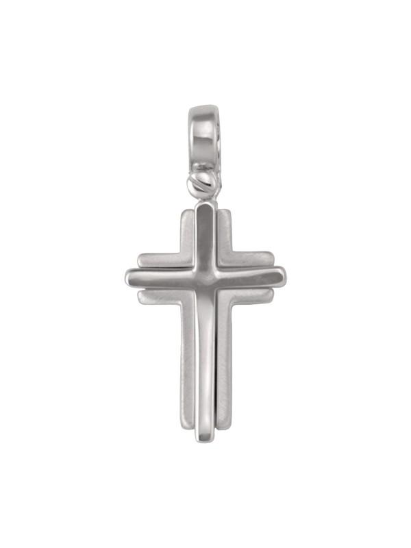 14k White Gold Modern Religious Italian Cross