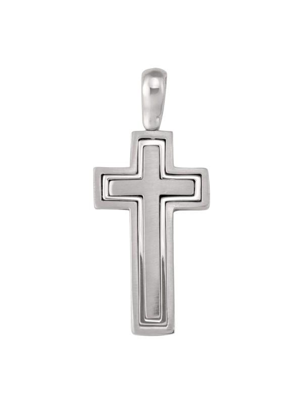 14k White Gold Modern Religious Italian Cross