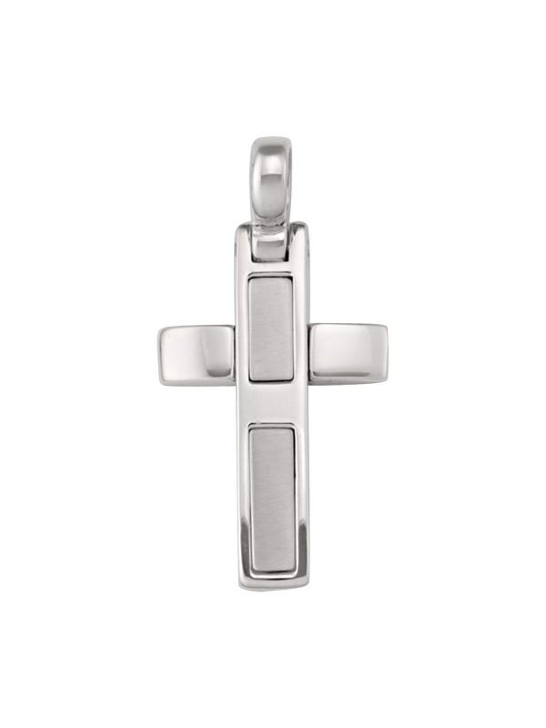 14k White Gold Modern Religious Italian Cross