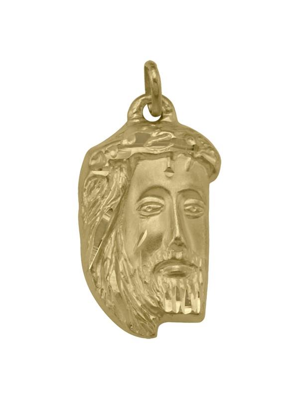 14 Karat Small Yellow Gold Solid Medallion with Jesus