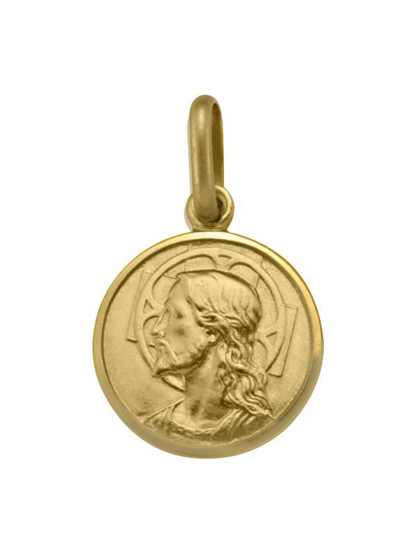 10 Karat Small Yellow Gold Solid Medallion with Jesus