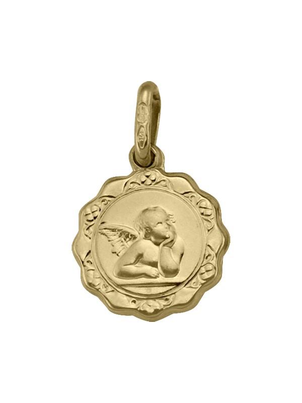 10, 14 Karat Yellow Gold Hollow Angel Medallion