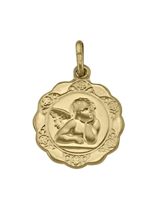 10, 14 Karat Yellow Gold Hollow Angel Medallion