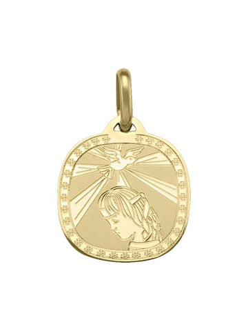 10, 14 Karat Yellow Gold Cushion Shape Solid Confirmation Medalion