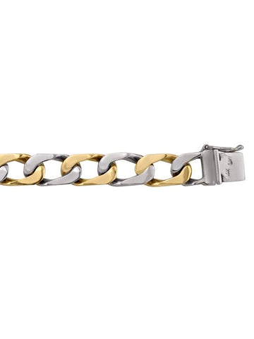 10, 14 Karat Two Tone Yellow and White Gold Open Link Rounded Curb 9.6 mm Bracelet