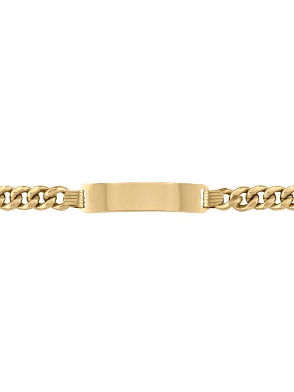 10, 14 Karat Yellow Gold Hollow Curb 6.6 mm Italian Mens Id Bracelet
