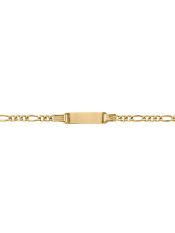 10, 14 Karat Yellow Gold Hollow Figaro 3.0 mm Italian Kids And Womans Id Bracelet