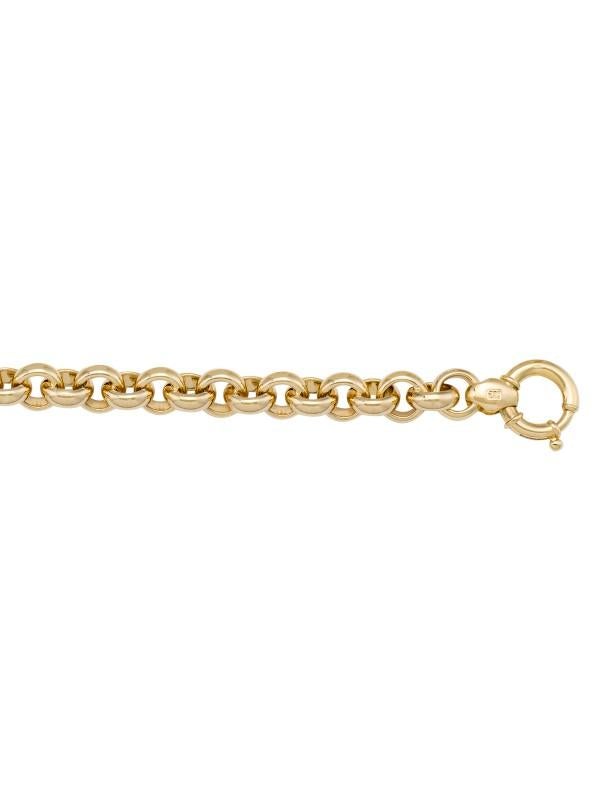 14k Yellow Gold Hollow Rolo 7.7 mm Italian Bracelet