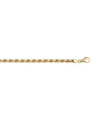 10, 14 Karat Yellow Gold Solid Diamond Cut Rope 2.7 mm Italian Bracelet