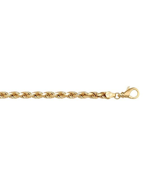 10k, 14k Yellow Gold Solid Diamond Cut Rope 3.5 mm Italian Bracelet
