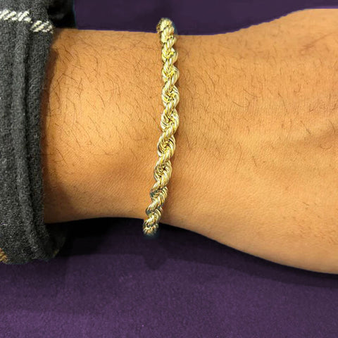 10, 14 Yellow Gold Hollow Rope 5.0 mm Italian Bracelet