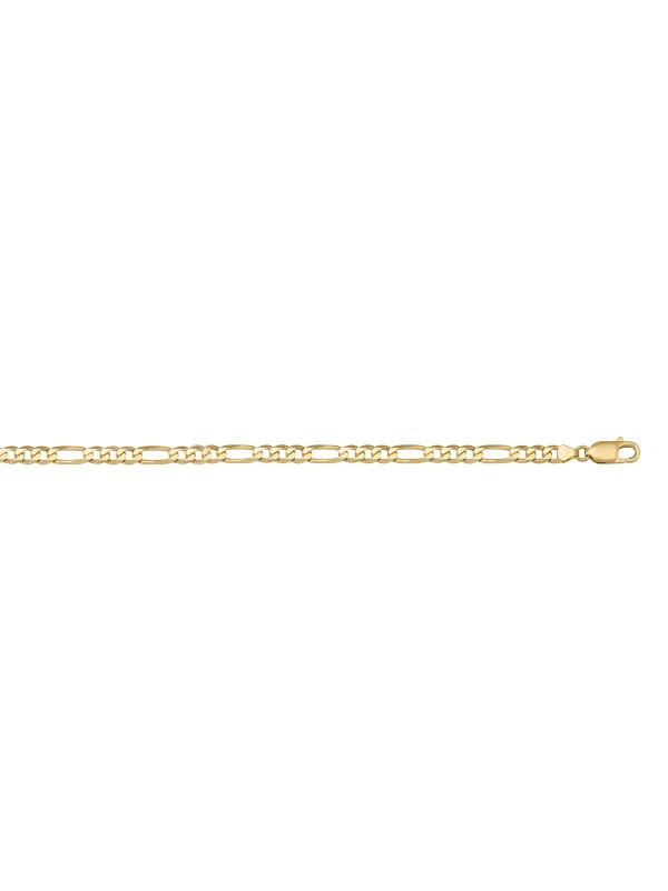 10, 14 Karat Yellow Gold Hollow Figaro 3.4 mm Italian Bracelet