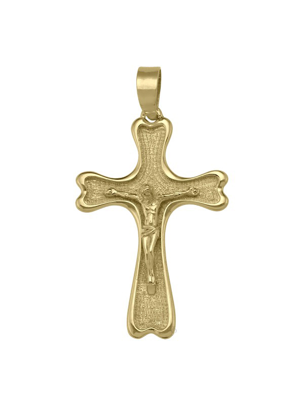 10k, 14k Yellow Gold Solid Religious Italian Cross with Crucifix