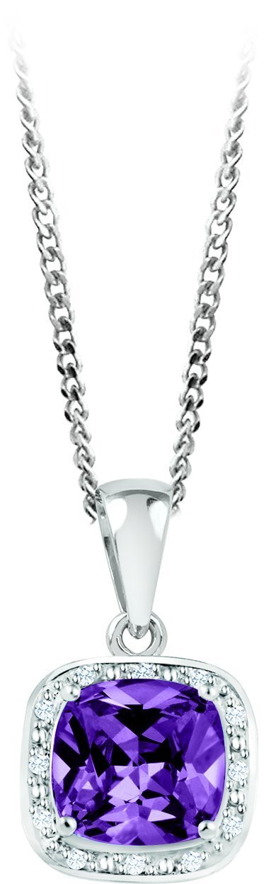 February Birthstone Pendant with Diamond Accent set in Sterling Silver