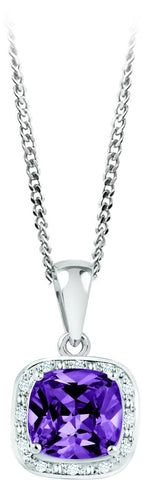 February Birthstone Pendant with Diamond Accent set in Sterling Silver