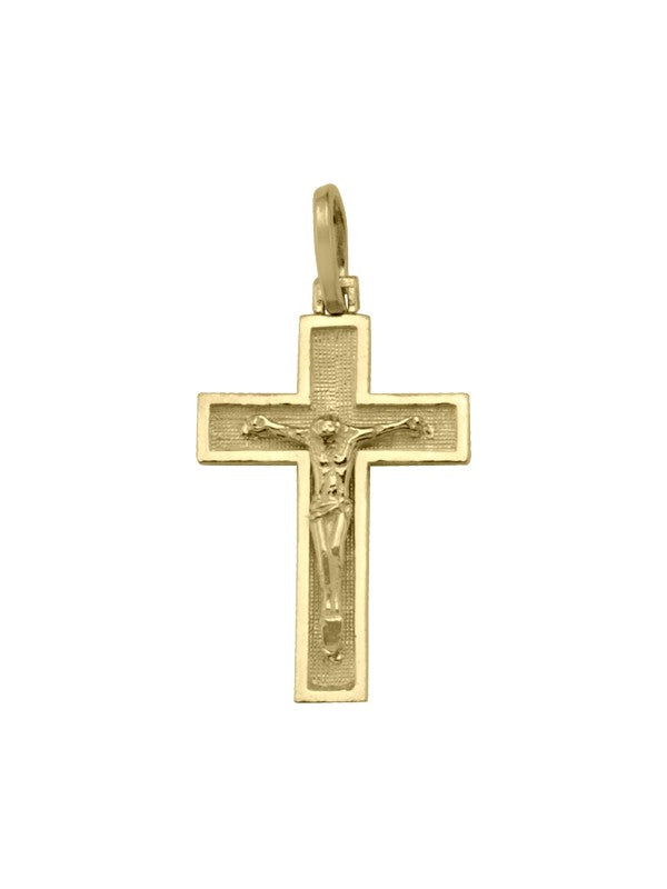 10k, 14k Yellow Gold Religious Flat Italian Cross with Crucifix