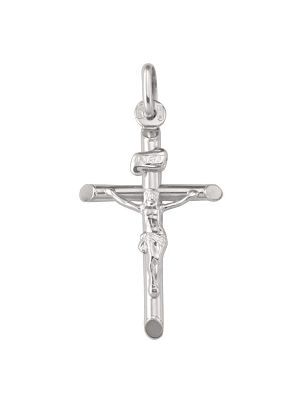 10k, 14k White Gold Religious Italian Cross with Crucifix