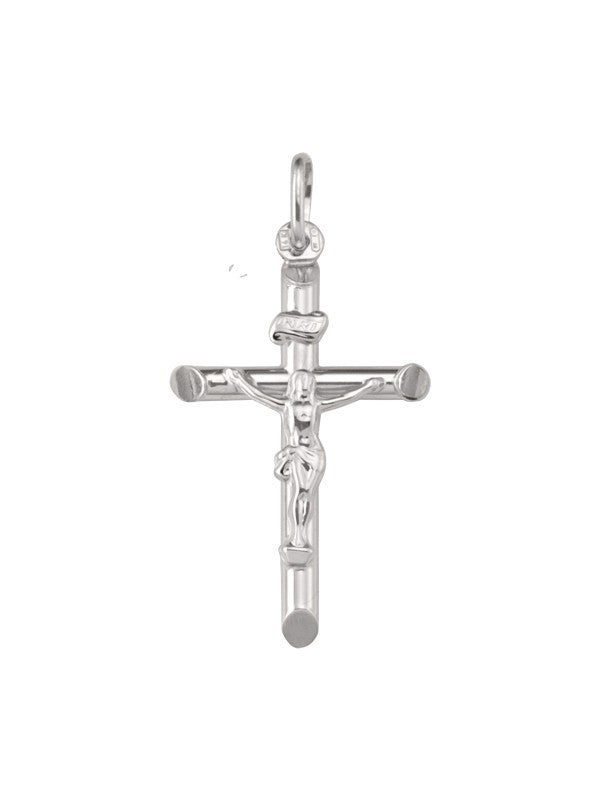 10k, 14k White Gold Religious Italian Cross With Crucifix